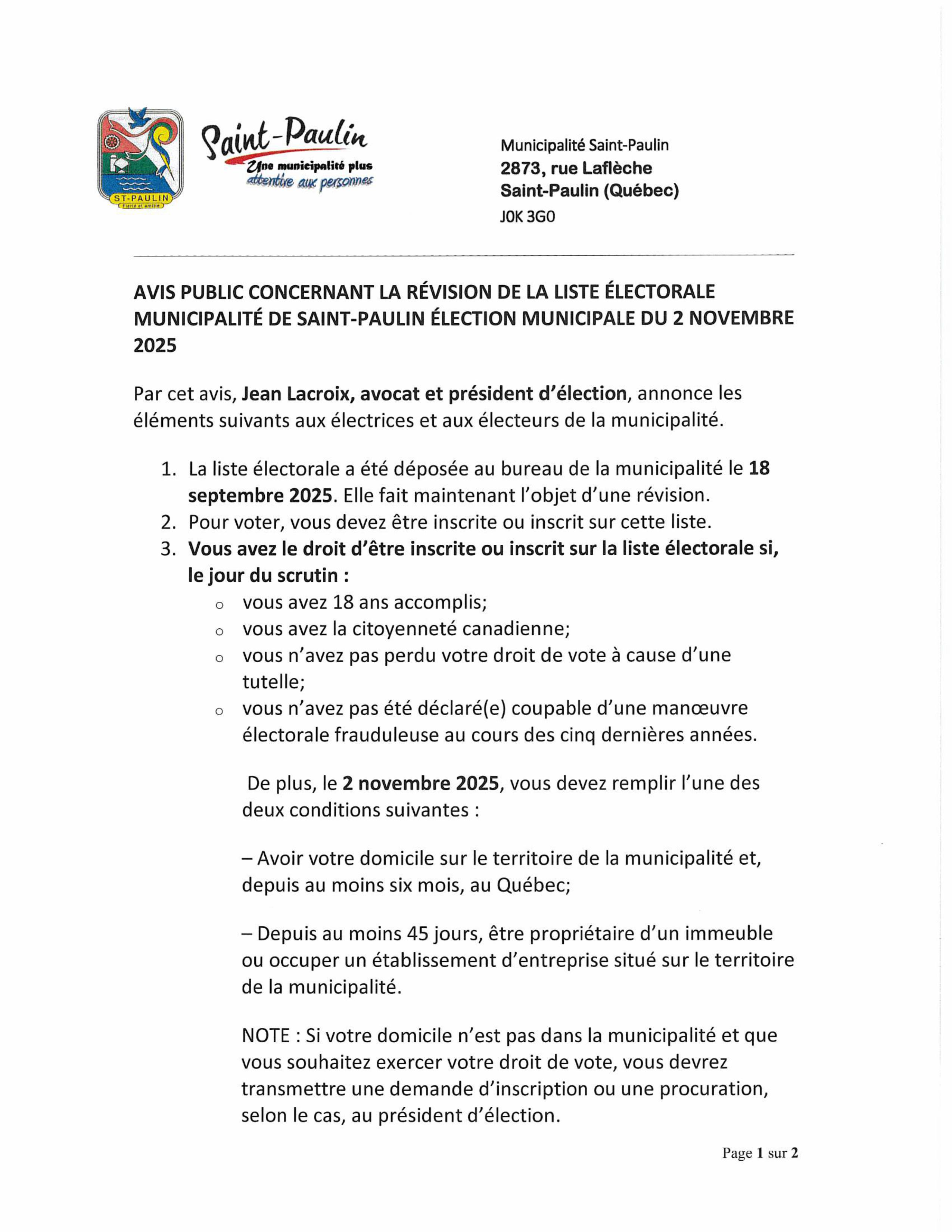 2025 09 25 avis public révision de la liste électorale images 0